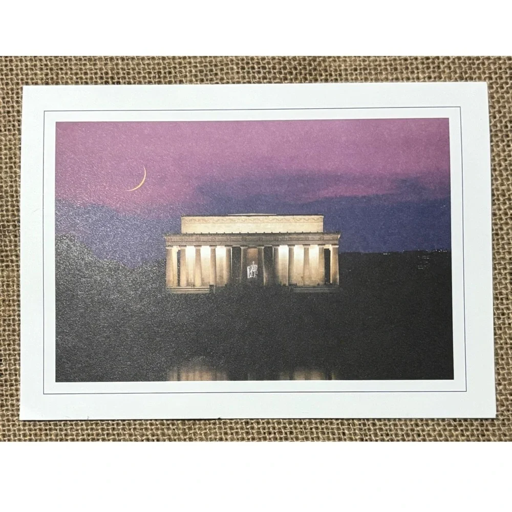 Lincoln Memorial At Night Blank Note Card Crescent Moon Purple Sky Framable